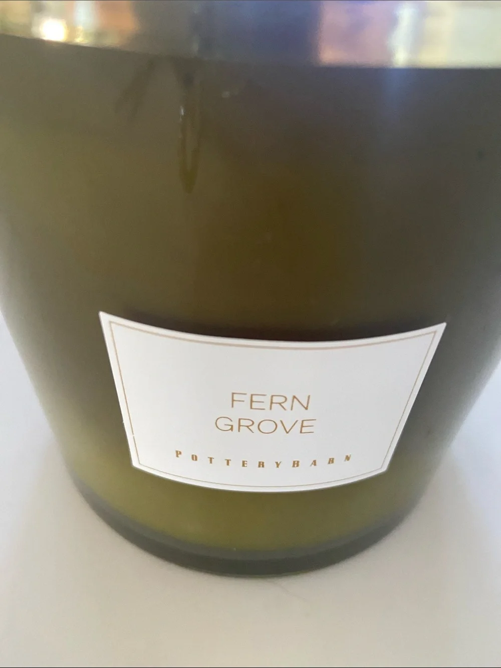 Pottery Barn Fern Grove Candle in Olive Green with Gold Lid